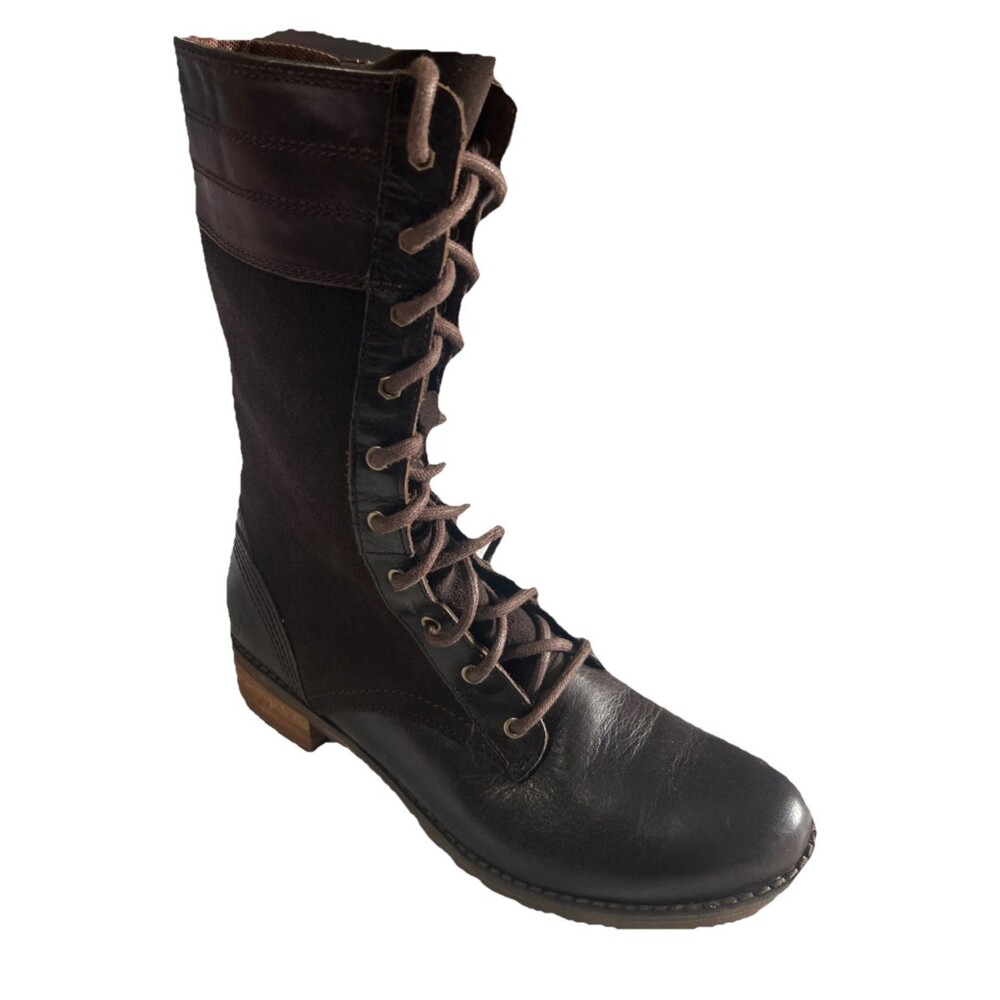 Timberland Women Sz 7 Riding Boots Leather Suede Brown Mid Calf Zip Lace Up